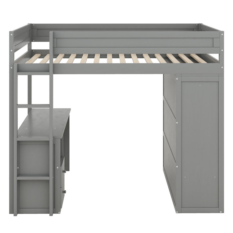Lit mezzanine avec tiroirs Jaslena Kids, Double, Gris