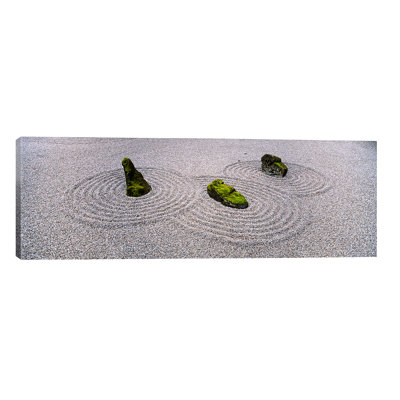 High Angle View Of Moss On Three Stones In A Zen Garden, Washington Park, Portland, Oregon, Usa by Panoramic Images - No Frame Panoramic Print on Canvas