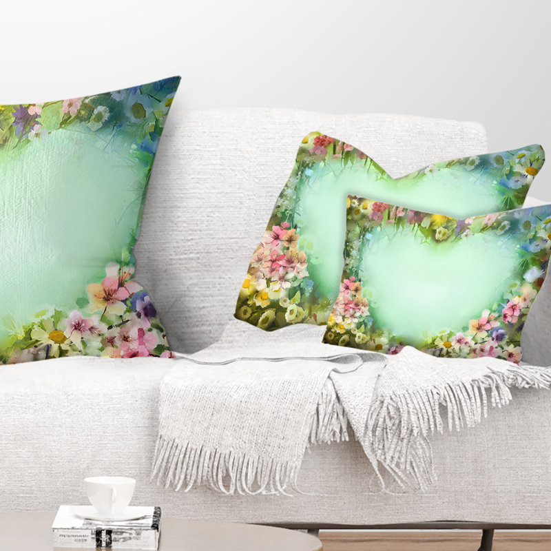 Coussin décoratif à fleurs rétro en forme de cœur, Rectangle, 12 po x 20 po