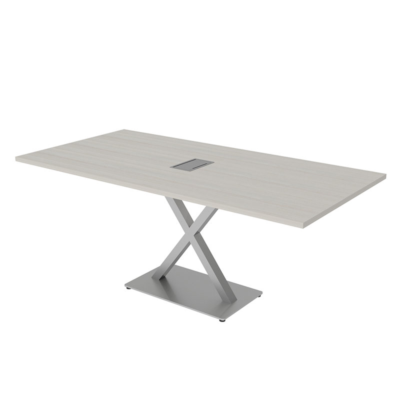 Table de conférence rectangulaire avec base en X en métal | Unité électrique, Argent argent, L 72 po x l 36 po, Sel Lakeland