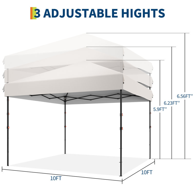 Auvent 10 x 10 pi avec 1 parois latérales amovibles en filet, abri commercial à installation unique pour les événements, les fêtes, le camping, blanc