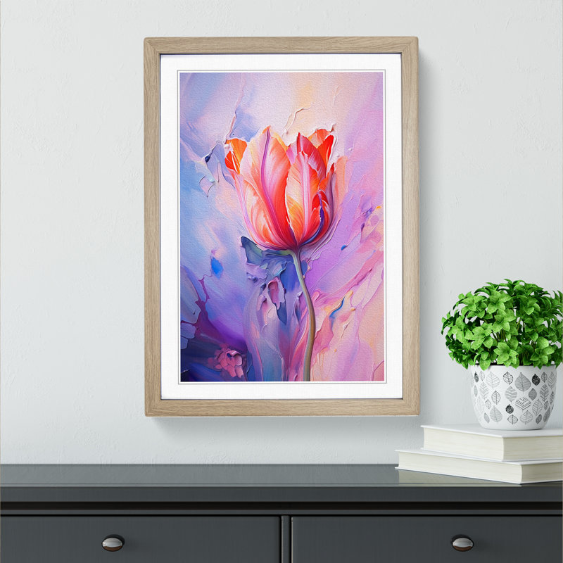 Tulip Flower Abstract - Single Picture Frame Print on Wood, Oak Framed, 64cm H x 46cm W