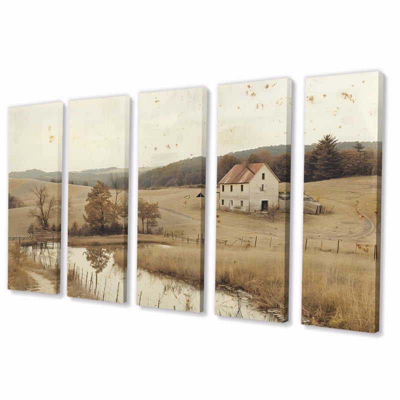 «Brown American Farm Landscape II», ensemble d'art sur toile, H 32 po x l 80 po