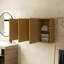 Armoire de salle de bain murale à rayures, avec portes, tablette et compartiment de rangement ouvert, couleur chêne doré-1278978500