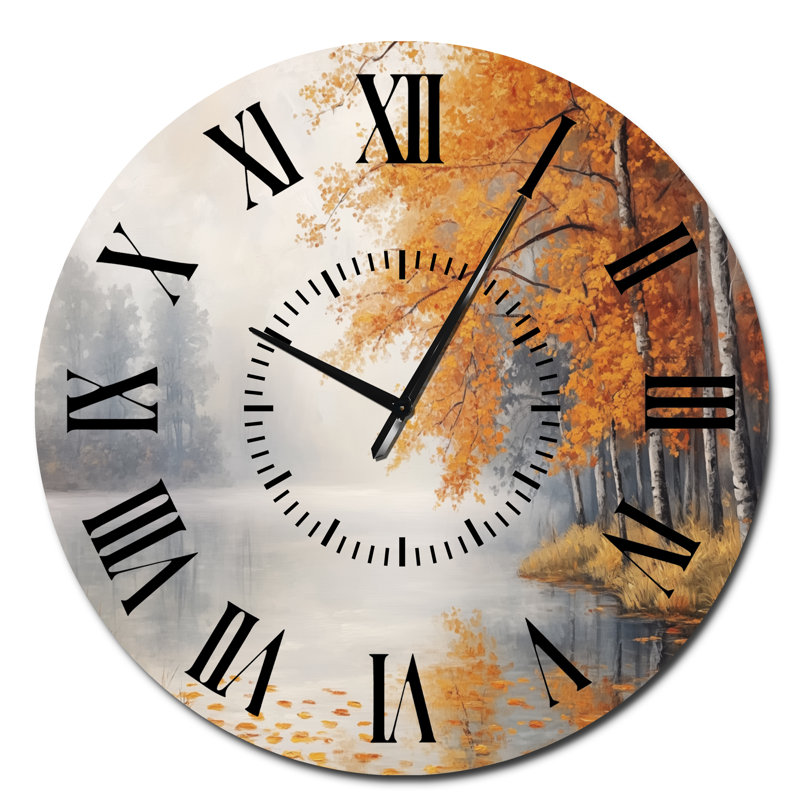 Horloge murale Foggy Fall Riverbank, Surdimensionné