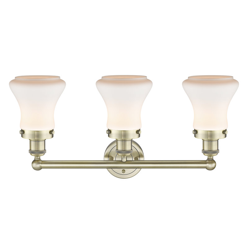 Éclairage pour meuble-lavabo à 3 lumières à intensité variable Asadbek, Blanc mat, Laiton antique