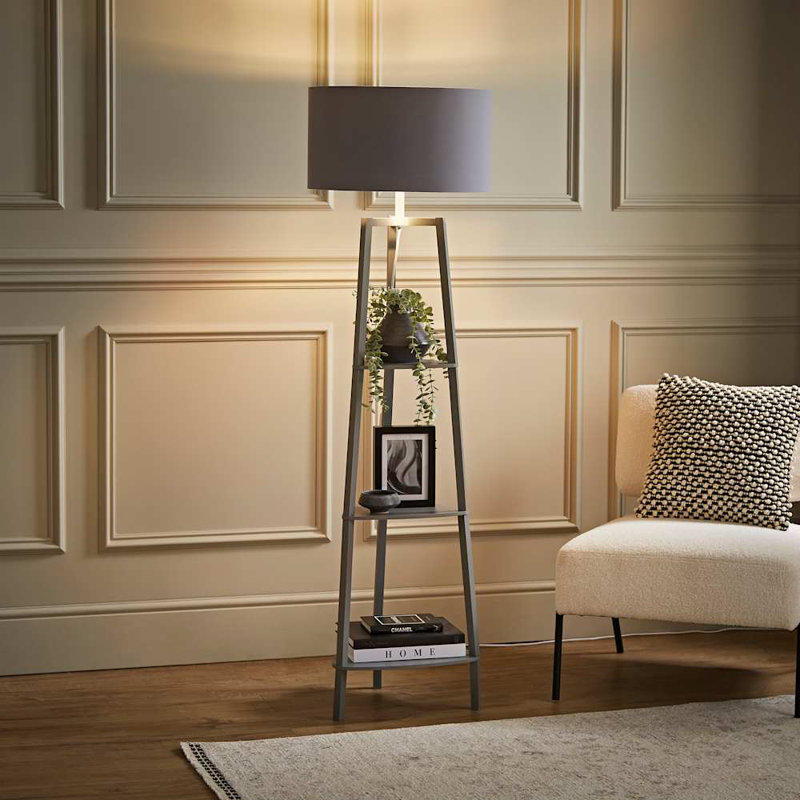 Aidrian 155cm Tripod Floor Lamp, Grey, Grey/Chrome, No