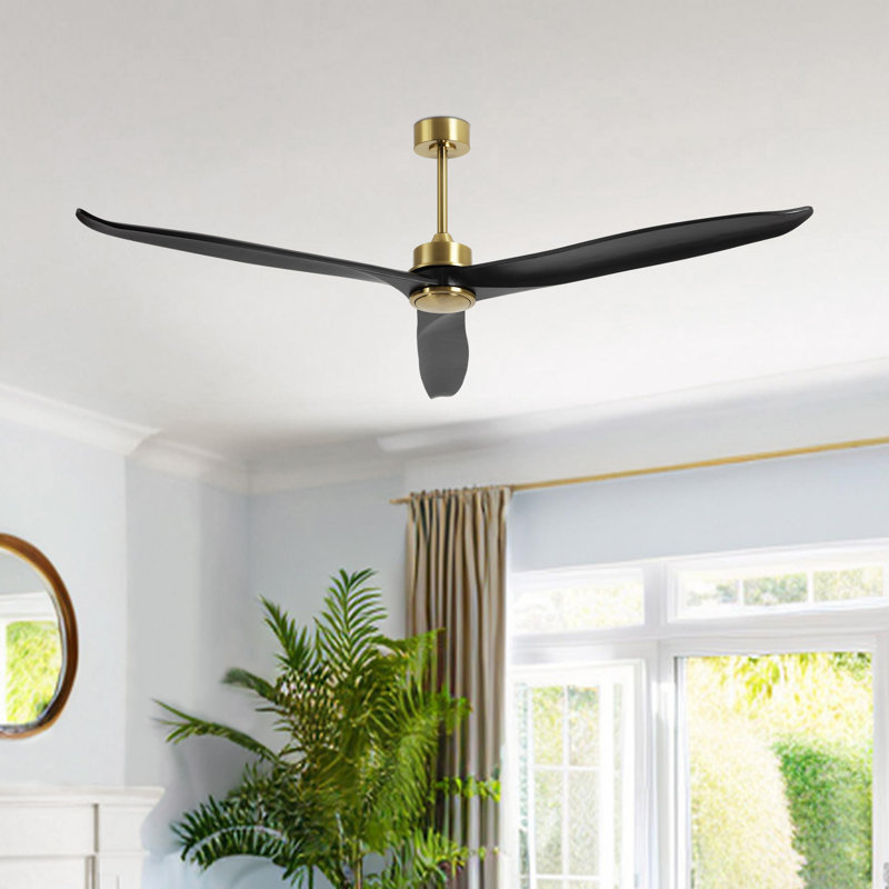 72" Solid Wood 3-Blade Ceiling Fan With Remote Control, Black