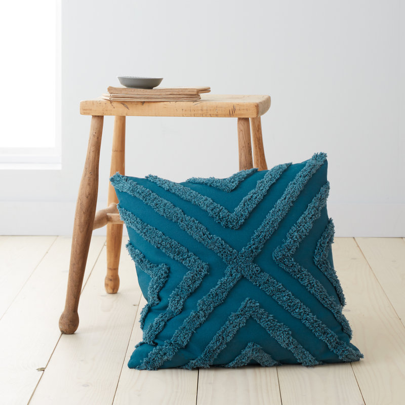 Diamond Tufted Geometric Cushion with Inner, Teal
