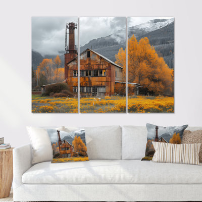 «Brown Gray Autumn Golden Grain Mill Photo II - Mills», ensemble d'art mural