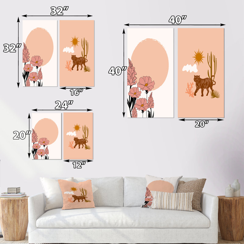 «Boho Wild Animal Minimalistic Art Earth Tones II», ensemble de 2 reproductions, H 32 po x l 32 po x P 1 po, Toile tendue