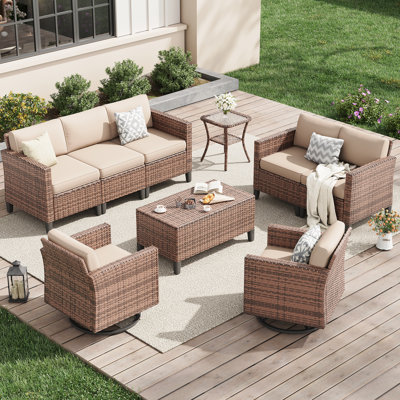 Ensemble de conversation modulaire en rotin 8 pièces avec coussins 8 pièces