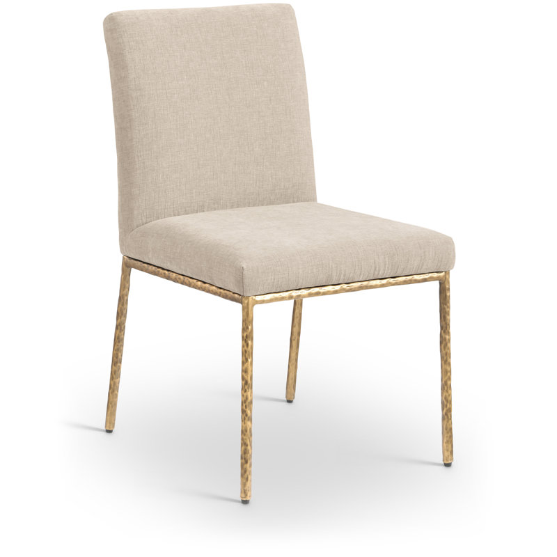 Reeves Chenille Fabric Dining Side Chair, Brushed Brass, Beige Chenille Fabric