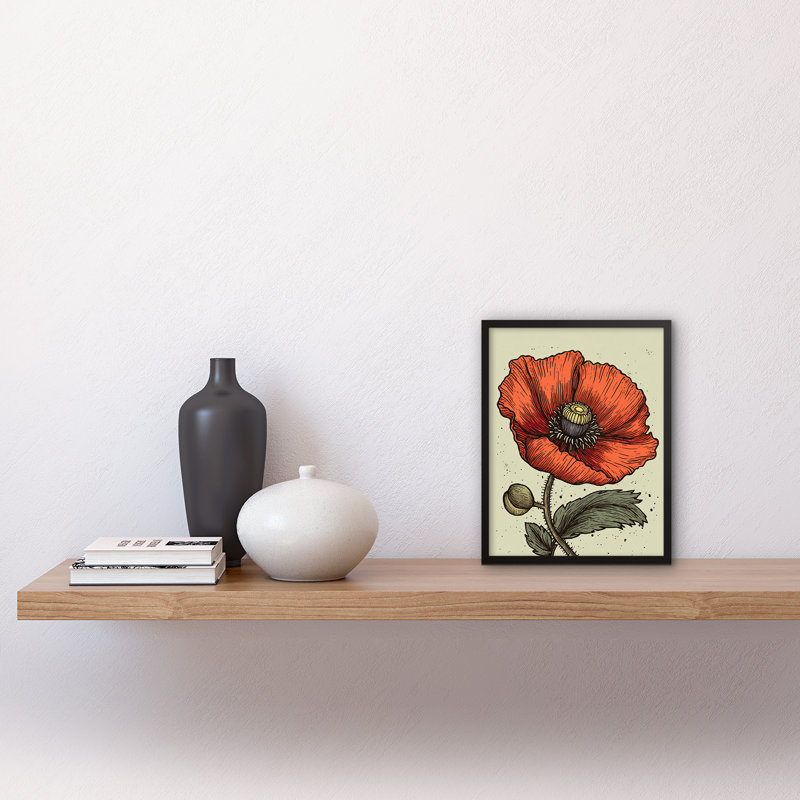 Alezzi A Single Poppy Old School USA Tattoo Ink Body Art Rockabilly Americana 50s 1 Piece Single Picture Frame Wall Art