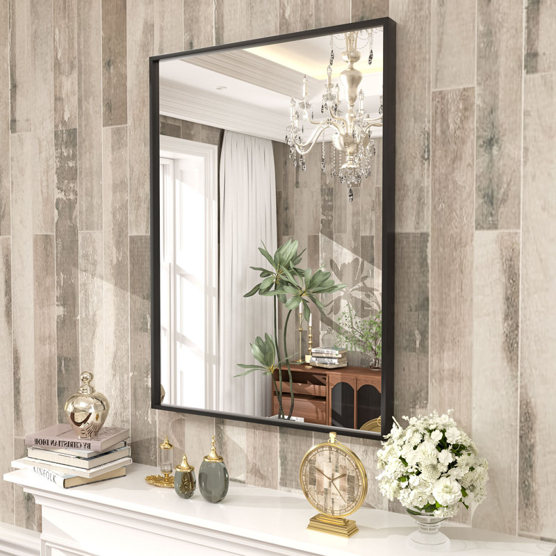 Amara Tempered Glass and Aluminum Alloy Framed French Cleat Mounted Wall Mirror, 30" x 22"