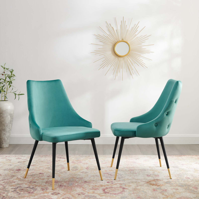Adorn Button-Tufted Velvet Dining Chair, Teal Plainweave