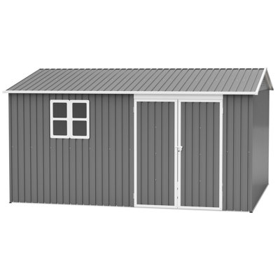 Remise de rangement extérieure 12 x 10 pi, métal, imperméable, utilitaire, cour arrière, protection toutes saisons, jardin sans tracas, gris, portes verrouillables, structure solide