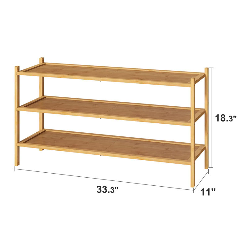 Durable 3-Tier Long Shoe Rack 33" - Stackable Wood Organizer For Bedroom And Hallway