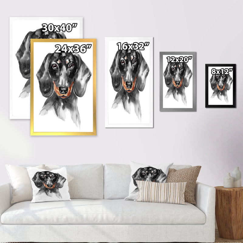Sweepy The Dachshund I - on, Impression noire sur toile encadrée, H 20 po x l 12 po x P 1 po