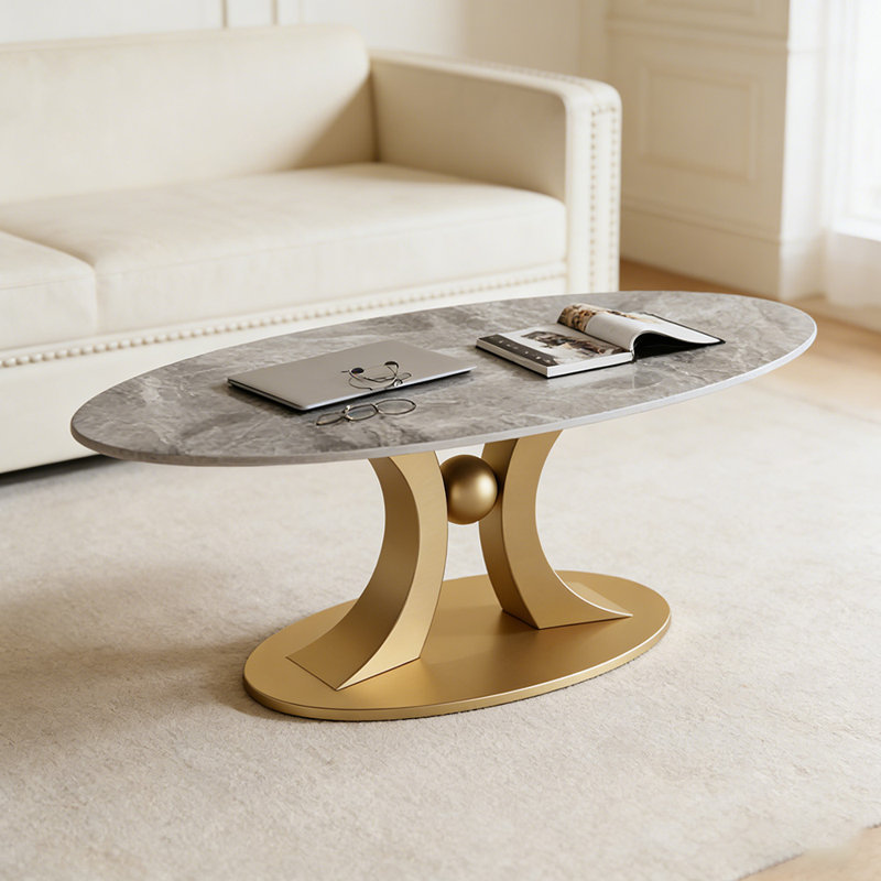 Table basse simple en ardoise moderne avec base en métal, H 17,71 po x L 47,24 po x l 23,62 po, Doré, Gris