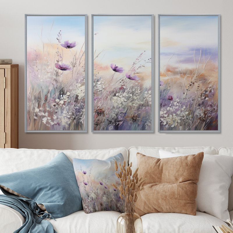 Wadebridge - ensemble de reproductions d'art mural fleurs, H 32 po x l 48 po x P 1 po, Cadre argenté flottant