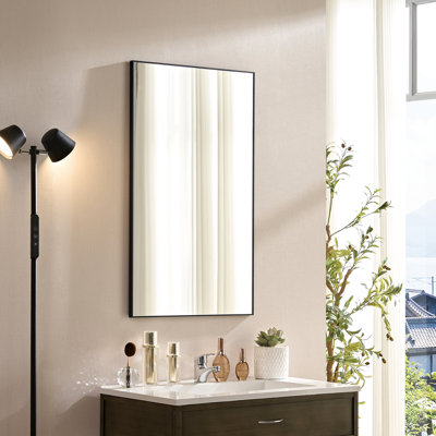 60 po x 22 po, miroir de salle de bain rectangulaire noir, verre flotté haute définition, cadre en alliage d'aluminium rouille, noir brillant à rotation de 360 degrés, image murale moderne,