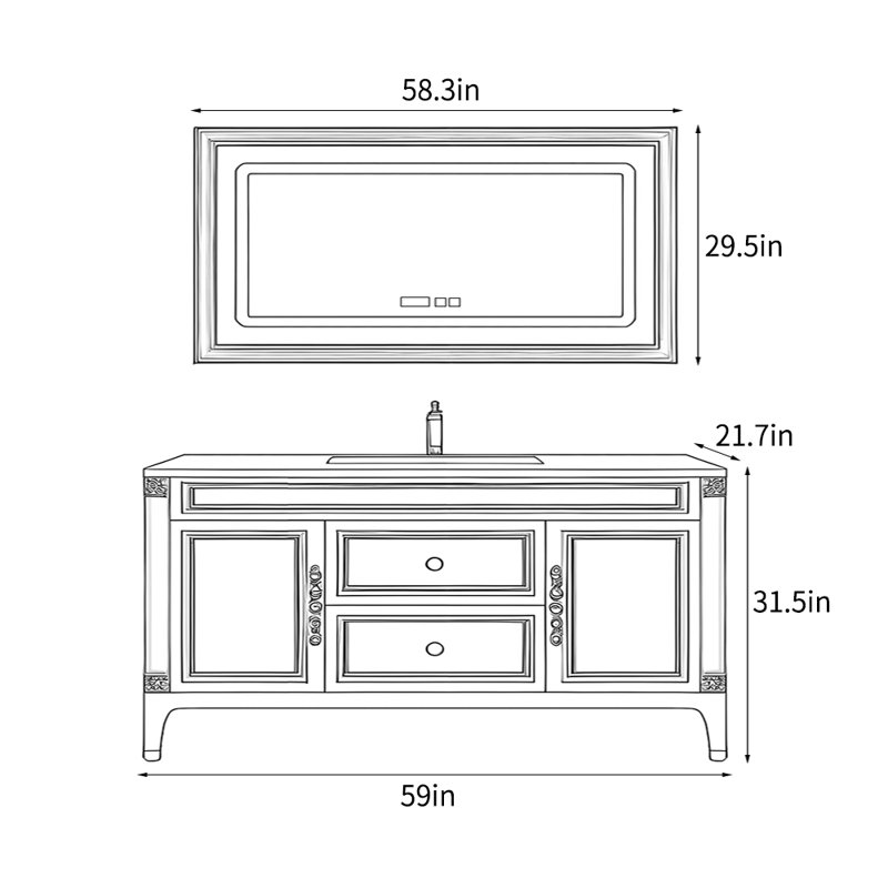 Meuble-lavabo moderne de style américain, Blanc, H 31,5 po x l 59 po x P 21,7 po