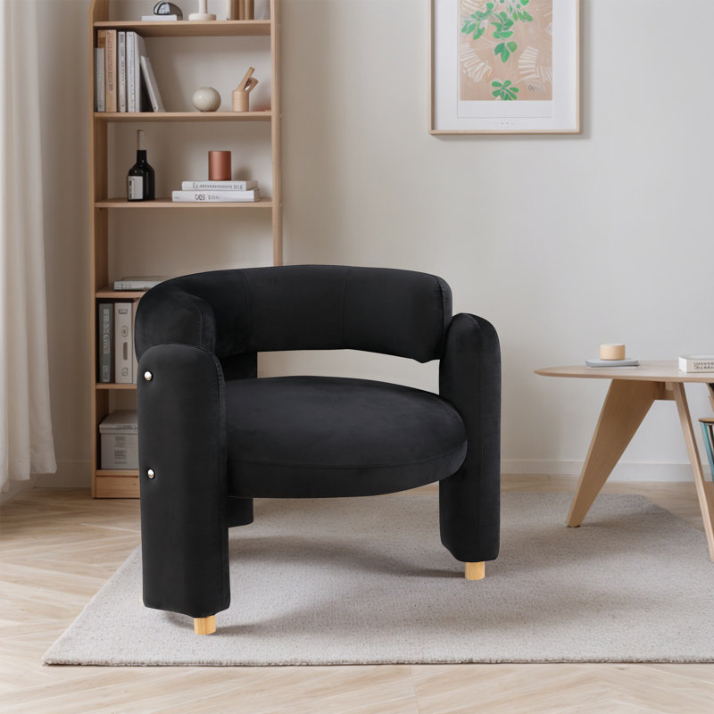 Chaise d'appoint rembourrée moderne avec pieds en trépied, Polyester noir