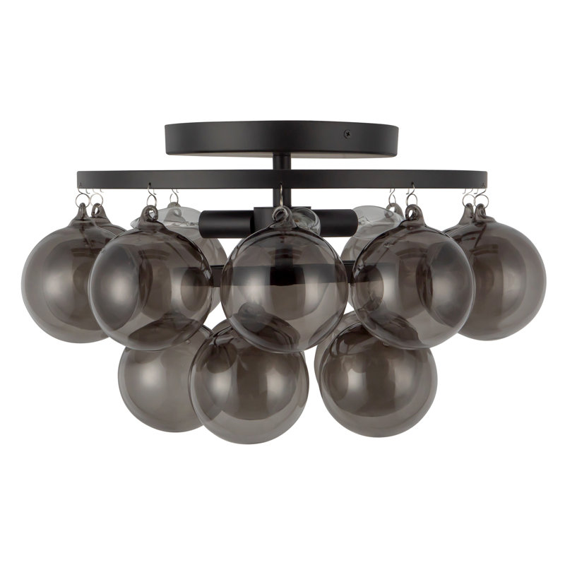 Faye 18-in Matte Black Semi-Flush Mount with Smoked Glass, Smoked Glass, Matte Black