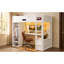 Lits doubles multifonctionnels modernes avec bureau de rangement, contreplaqué MDF en pin, chambre blanche-1159000738