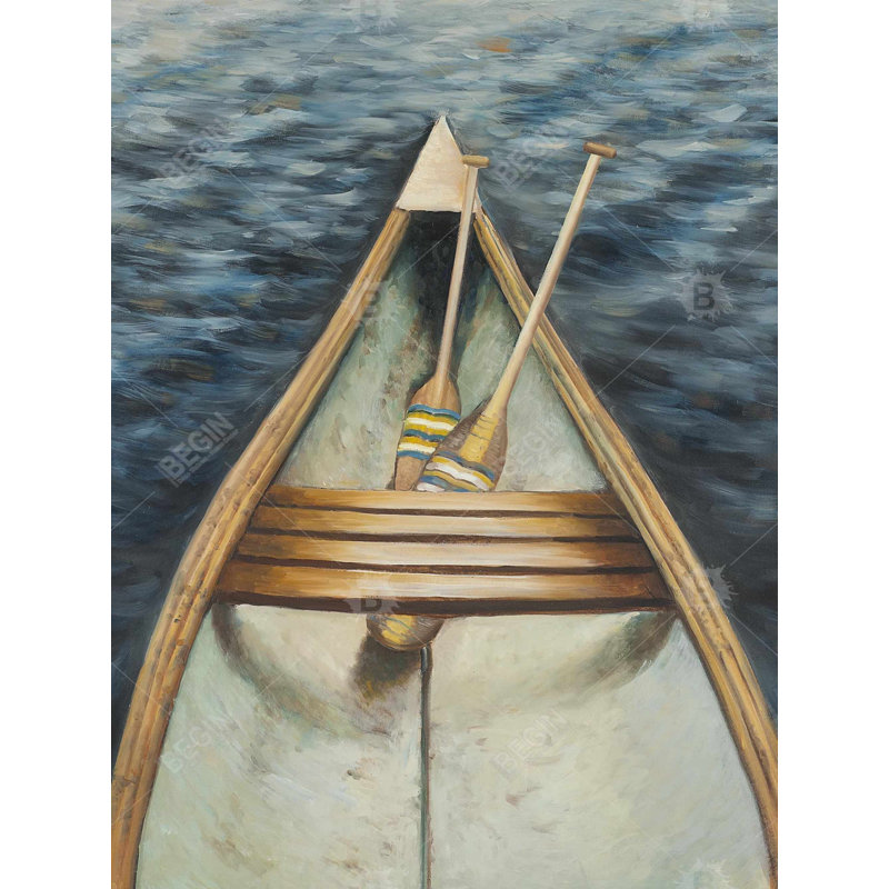 Canoeing On The Lake Print On Canvas
