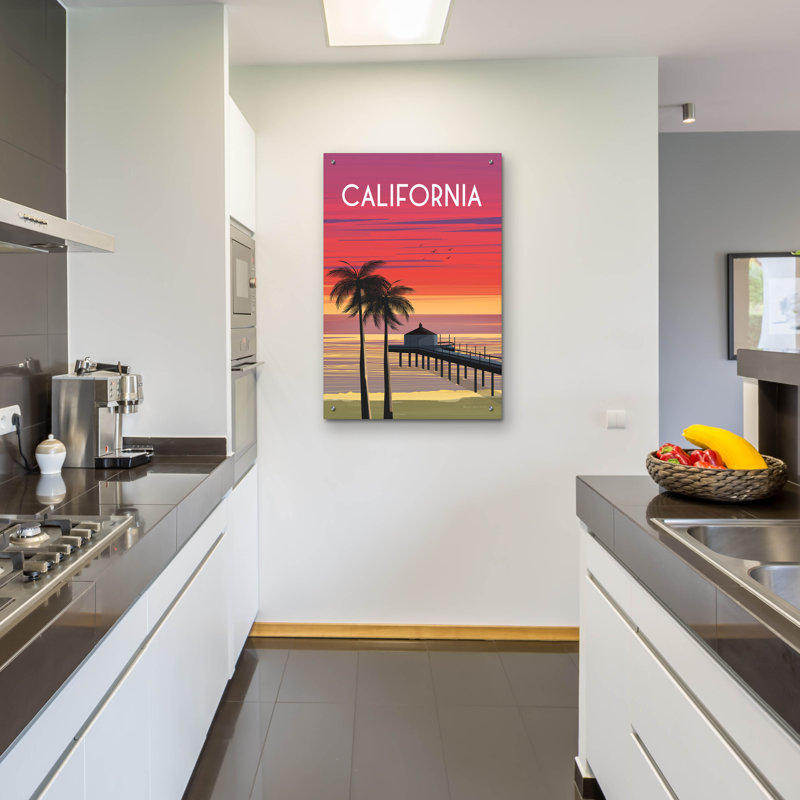 «California» par Omar Escalante, art mural en verre acrylique, H 36 po x l 24 po x P 0,2 po
