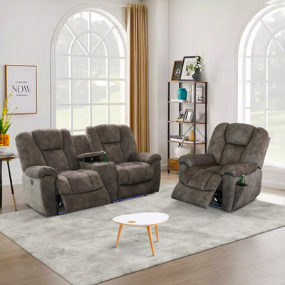 The Caoti – Premium Brown Microfiber Power Reclining Loveseat & Chair