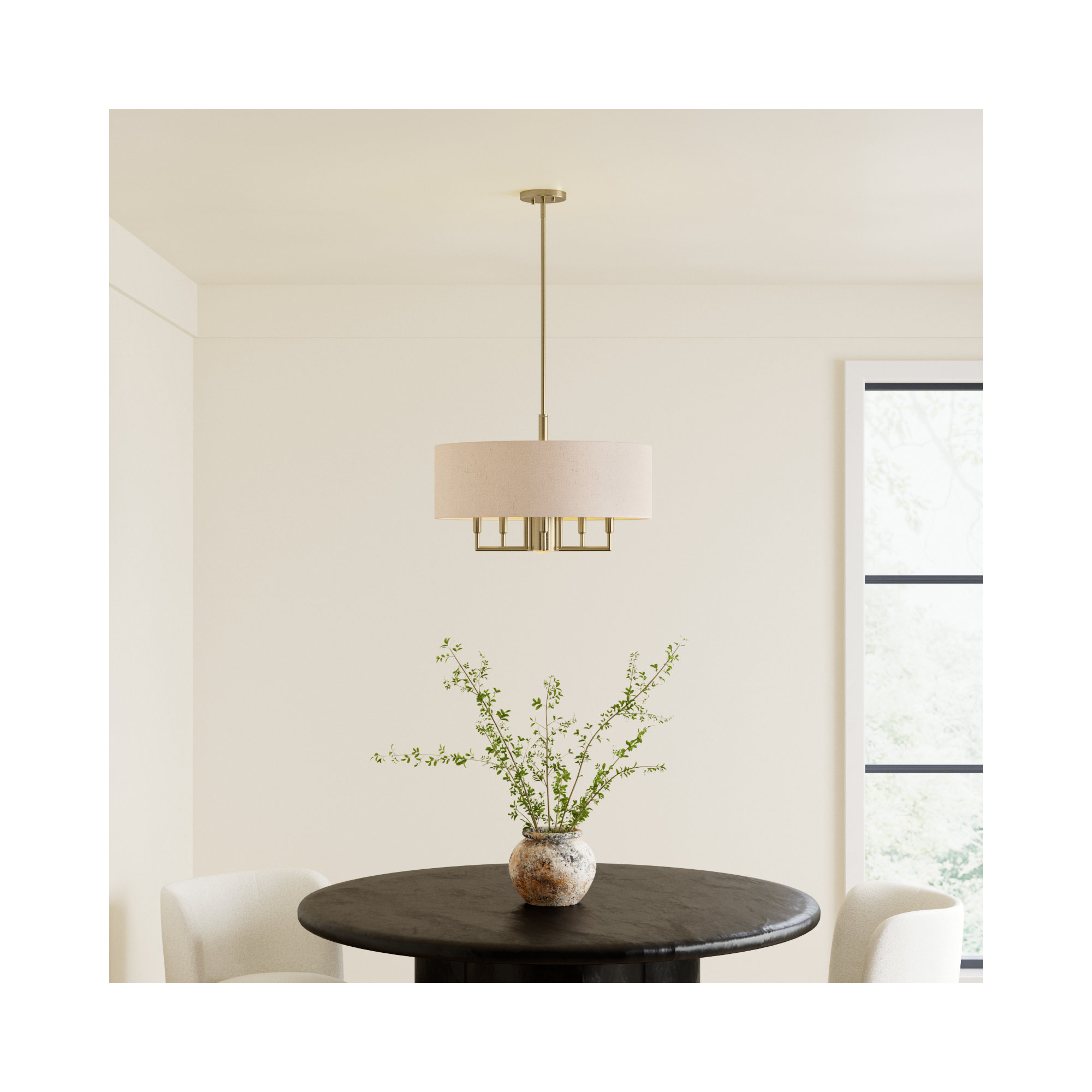 Flaire 6-Light Dimmable Steel Drum Chandelier, Antique Brass