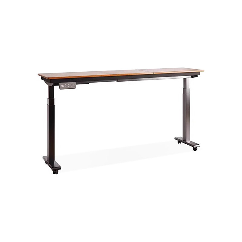 Bureau rectangulaire brun et noir en bois massif réglable en hauteur et acier laminé à froid, 46.85" H x 70.87" W x 19.69" D