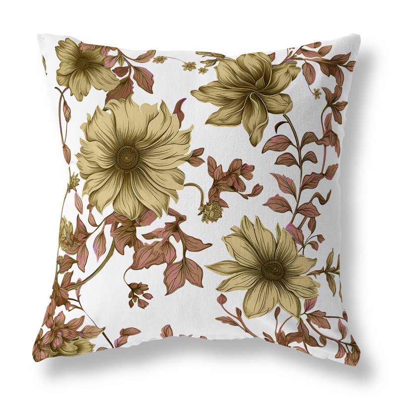 Coussin décoratif réversible intérieur / extérieur Harvest Of Sunshine, Rose / or floral, H 16 po x l 16 po