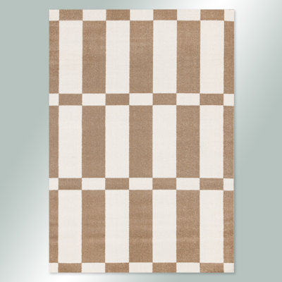 Tan White Modern Geometric Indoor Area Rug