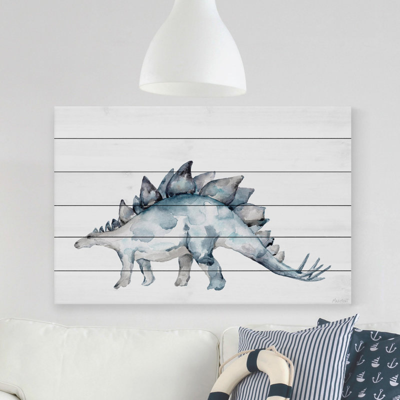 'Spiked Dinosaur' Print On White Wood, 40" H x 60" W x 1.5" D