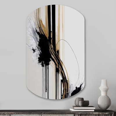 Golden Minimalist Abstract II - Abstract Cylinder Shape Metal Wall Sculpture