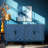 Retroy Vintage 4-Door Credenza Cabinet - 60" Navy  Storage Buffet With M-Shaped Panel Doors-1857407207