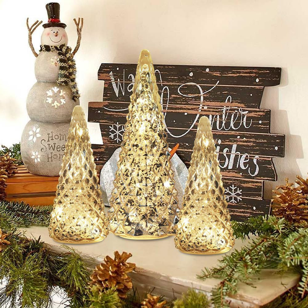The Holiday Aisle® Set Of 3 PreLit Gold Glass Christmas Tree For Home