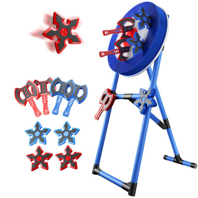 Jeu de lancer de hache familial avec 4 haches et 4 fléchettes pour enfants et adultes, jeu de lancer de hache pour la cour, intérieur et extérieur, jeux de jardin, jeux de carnaval (bleu)