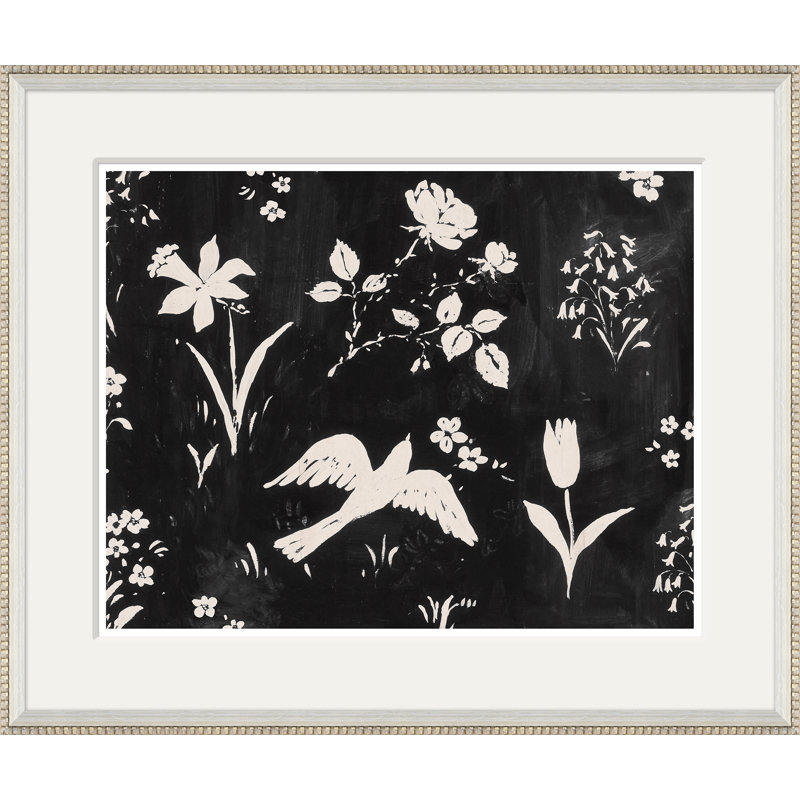 Black Flower Garden Gris Framed Print