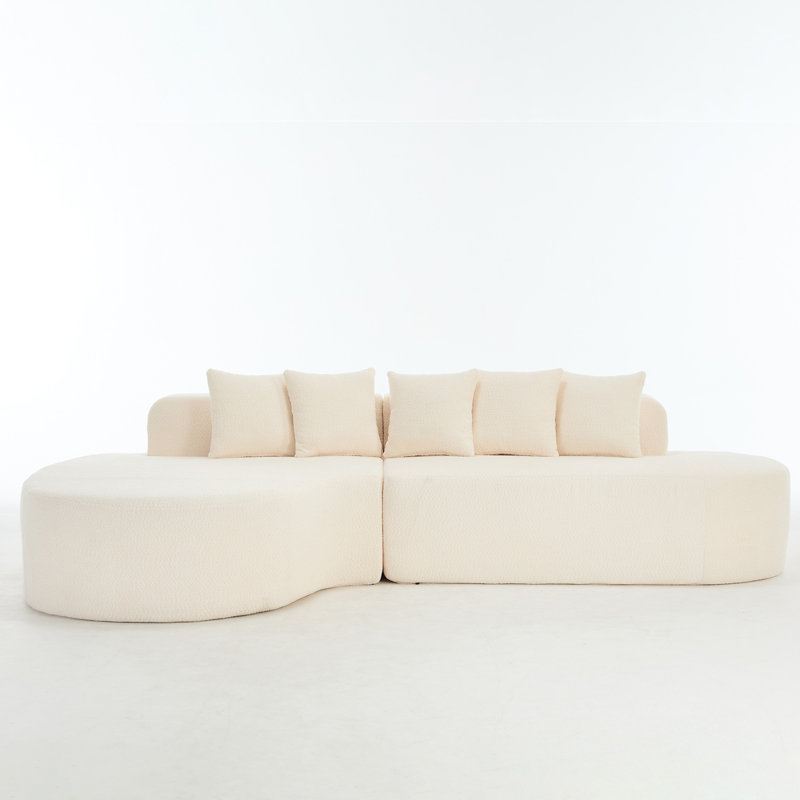 Couches désossées de 110,2 po x 62 po pour le salon, canapé modulaire incurvé avec 5 coussins, canapé en forme de L avec siège profond, mousse à mémoire de forme haute densité, sans assemblage requis, (ivoire)