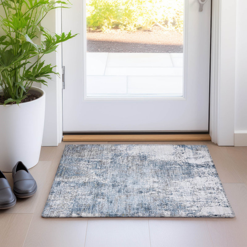 Machine Washable Indoor/Outdoor Xhevrie Blue Rug, Rectangle 1'8" x 2'6"