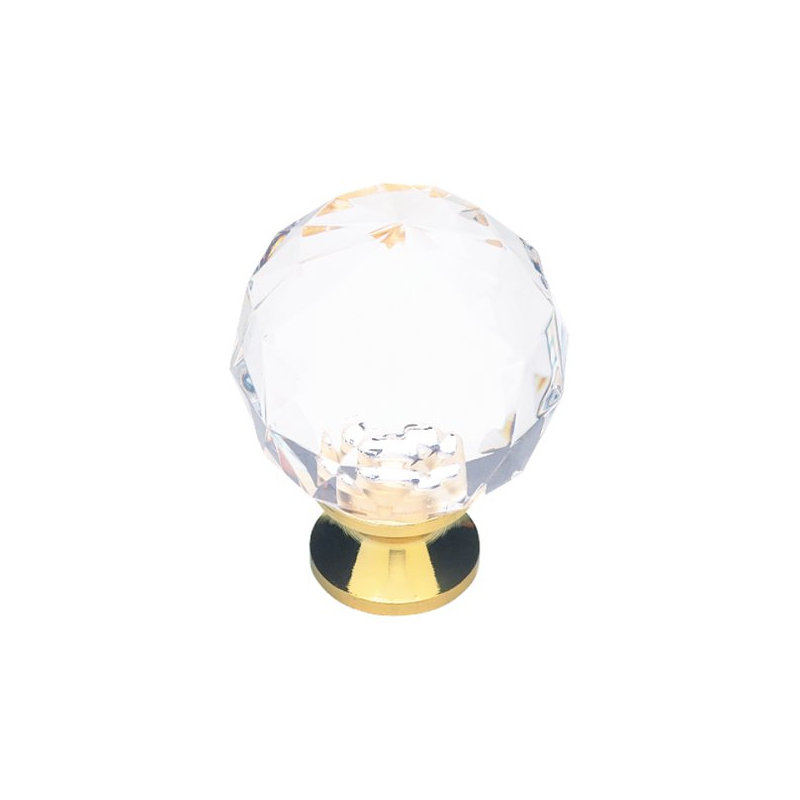 (5 Pack) 1-3/16 inch Design Facets Ball Knob, Gold/Clear