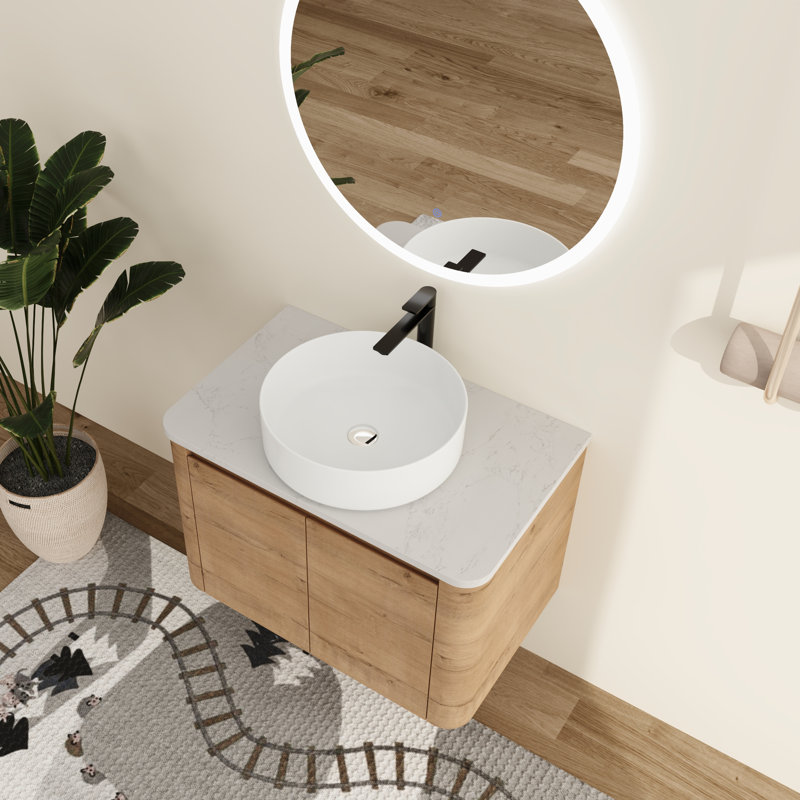 Meuble-lavabo mural simple 30 po avec lavabo en céramique Greythor , 30", Blanc