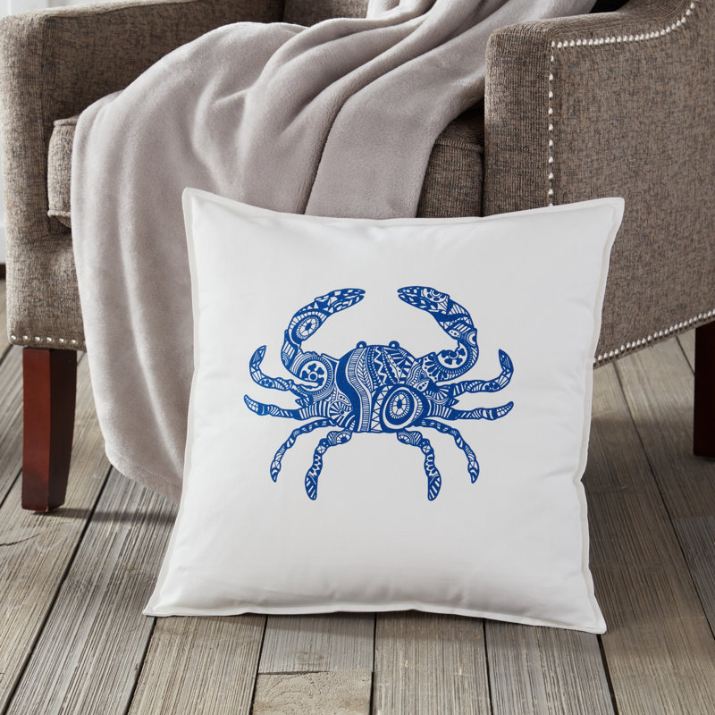  Crab Cotton Canvas Throw Pillow, Blue