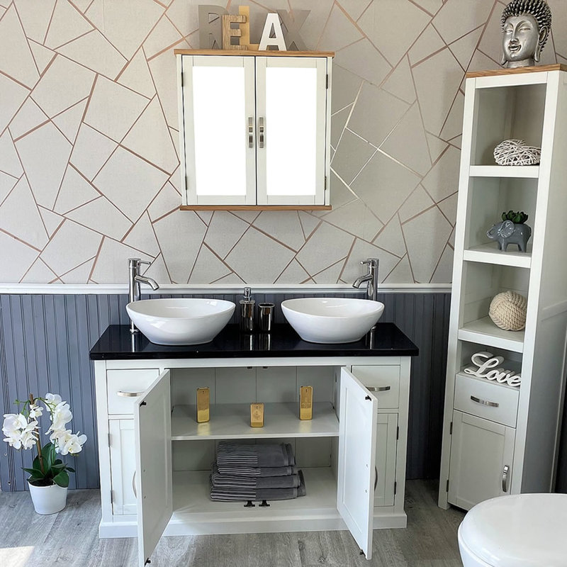 Bussard 1230mm Double Bathroom Vanity with Vessel Stone Basin, Black Quartz
