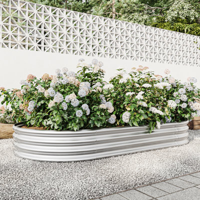 Lit surélevé ovale en métal galvanisé argenté pour plantes de jardin, équilibre du sol à base ouverte, grands parterres de fleurs de 11,52 po de hauteur dans la cour arrière, forme carrée, espace de 27 pieds cubes